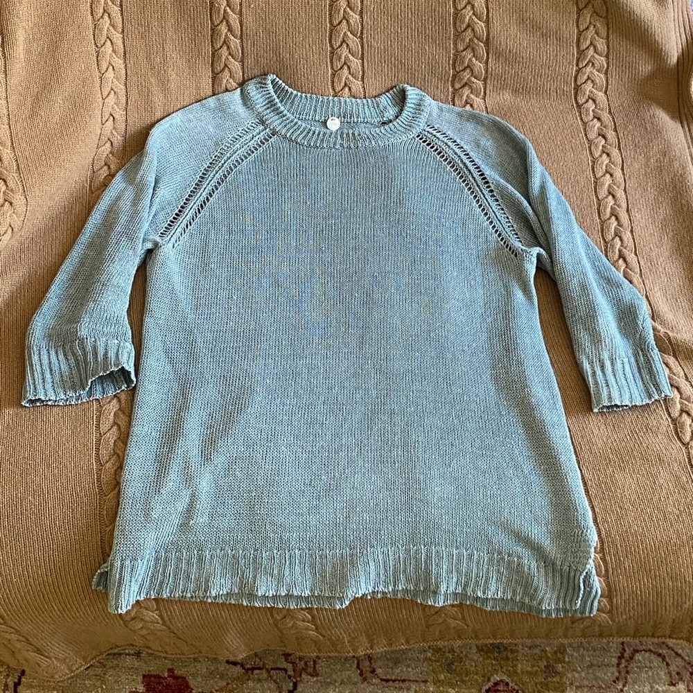 Margaret O’Leary light blue 100% Linen knit sweater top size M